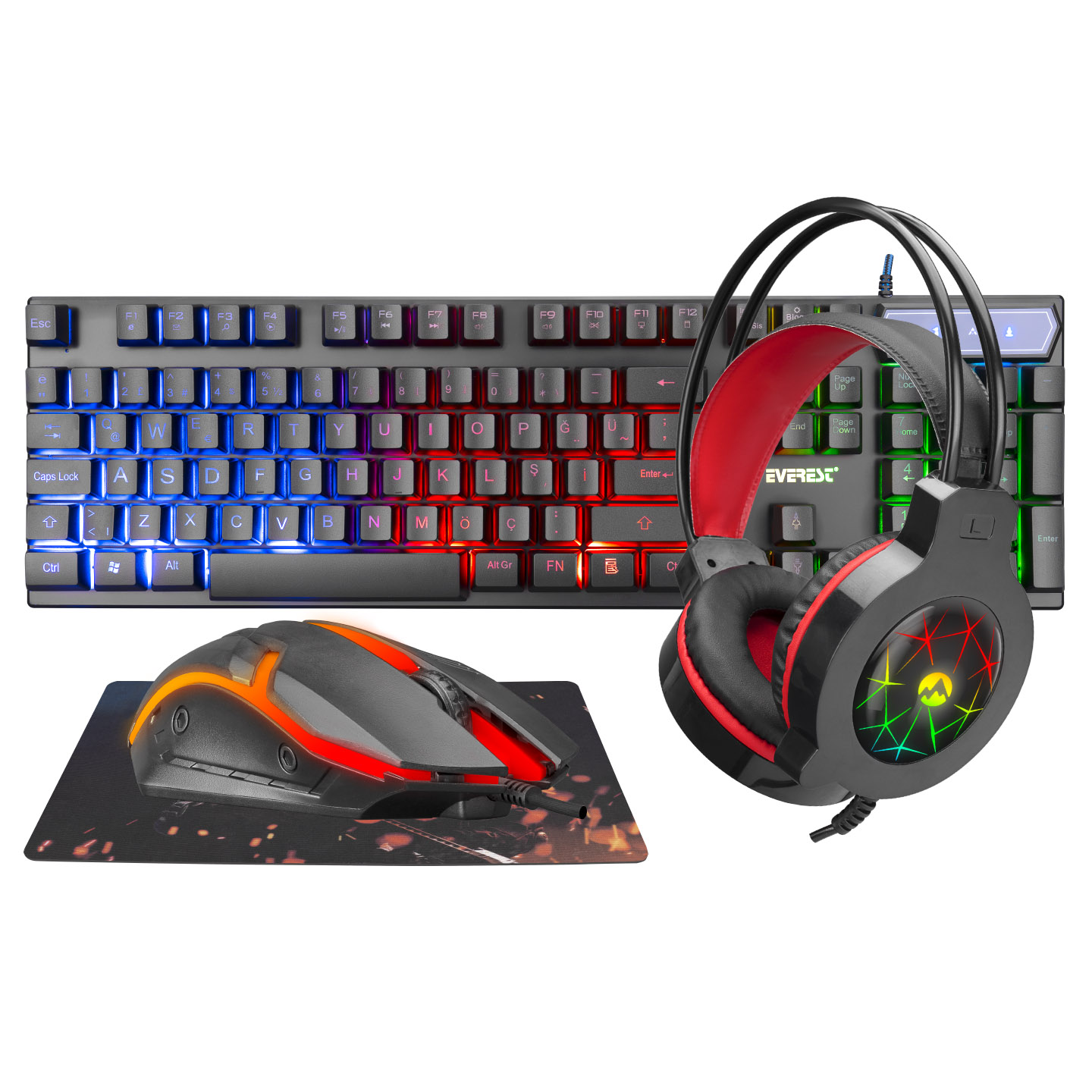 EVEREST KMK-91 KLAVYE SETİ(Klavye - Mouse - Kulaklık - Mousepad)